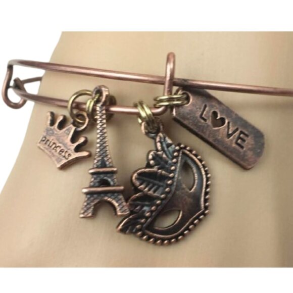 HAND-CRAFTED Copper Wire Expandable Adjustable Charm Bangle Bracelet - Picture 8 of 9